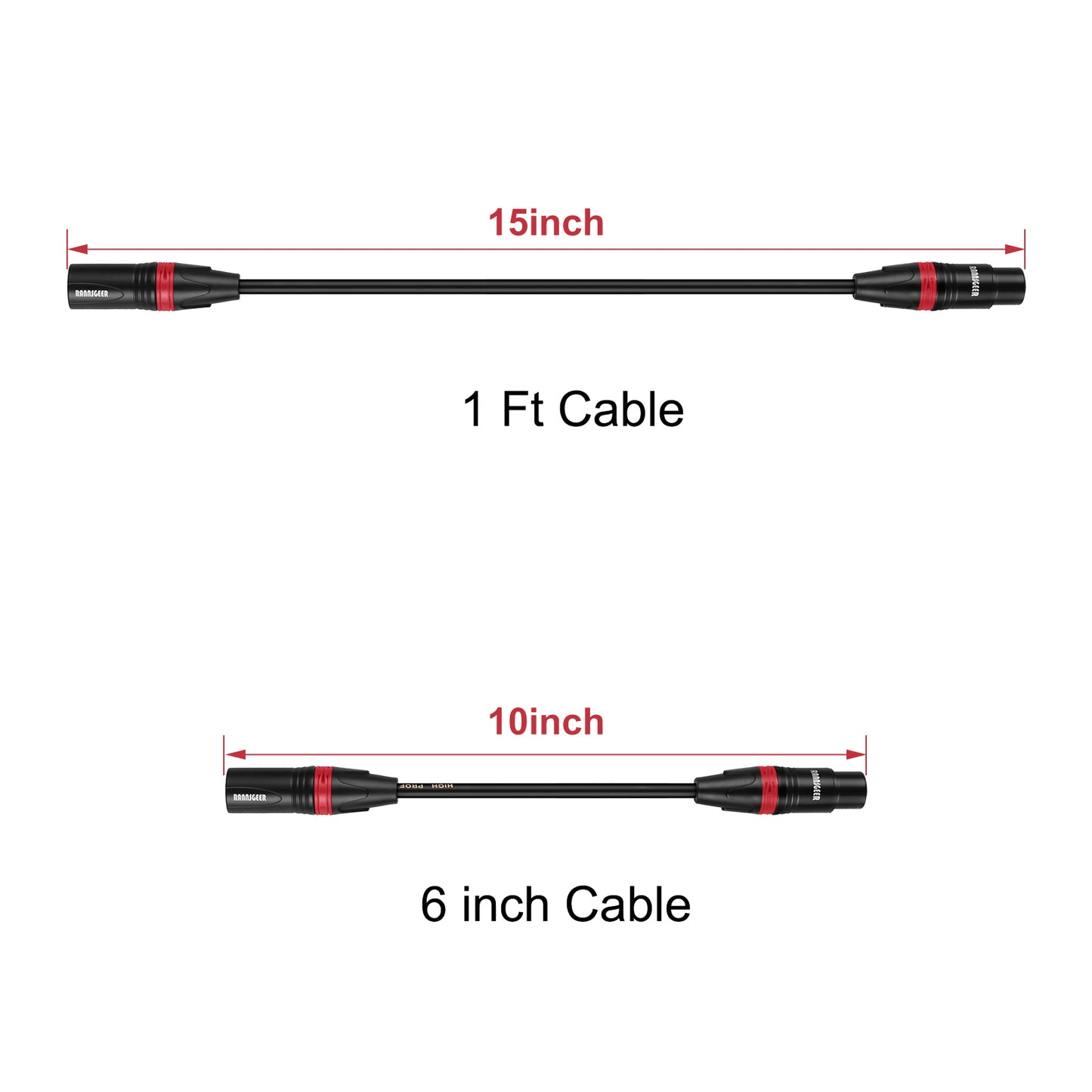 Rannsgeer R7201P10 XLR Male to XLR Female 10 Pack 1 Feet Microphone Cable