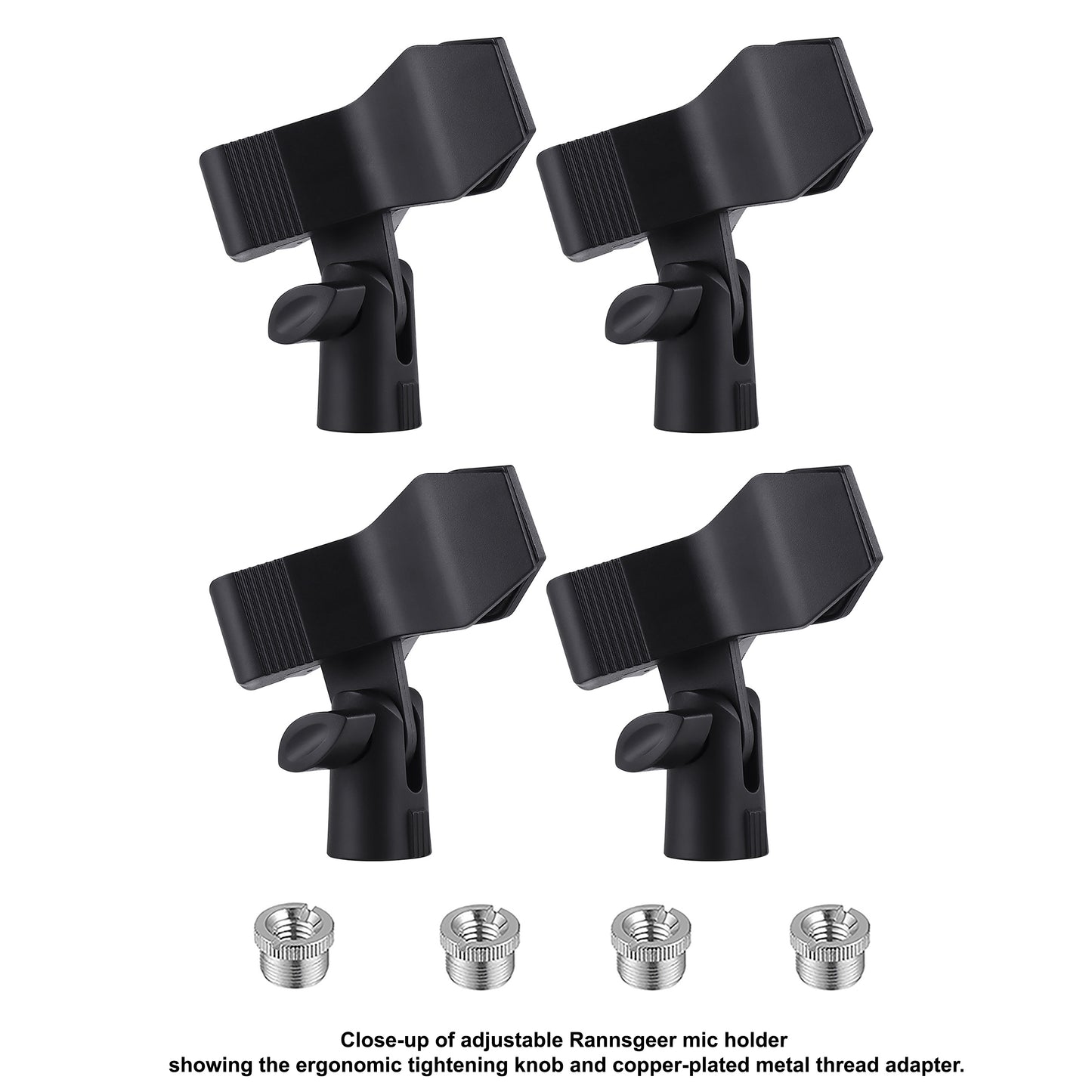 Rannsgeer Adjustable Universal Microphone Clip (4-Pack) with 5/8" to 3/8" Screw Adapters RC60