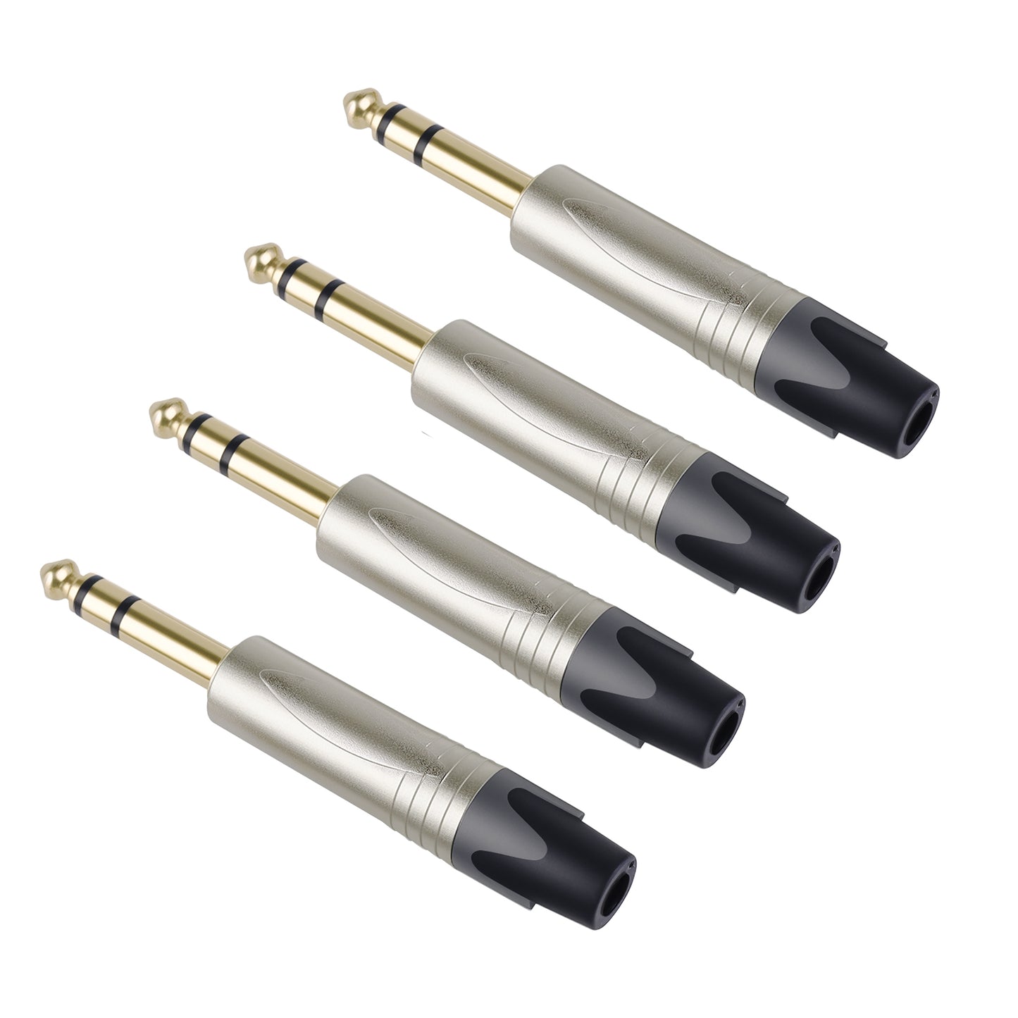 Rannsgeer 1/4" TRS Connectors (4 Pack) - 6.35mm Solder-Type Audio Jacks for DIY Cable Repair