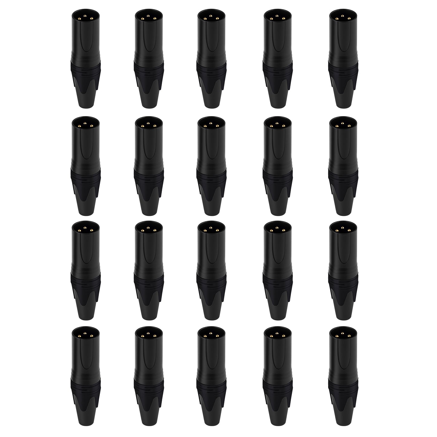 Rannsgeer 20-Pack 3-Pin XLR Male Connectors - DIY Solder Type Audio Plug (Black)