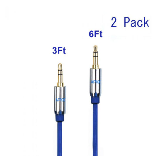 3.5mm Auxiliary Audio Cable APXX P536D 2-Pack (3Ft & 6Ft) Male To Male Stereo Gold Plated Jack