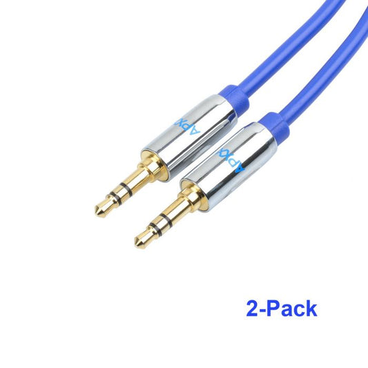 APXX P503D 2-Pack 3 Ft 3.5mm Auxiliary Male To Male Stereo Audio Gold Plated Cable