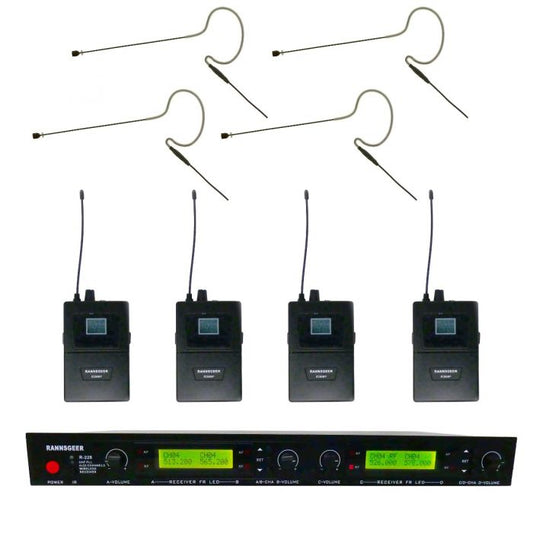 Rannsgeer UHF R288-630B 4-Channel Black Color Mini Headset Wireless Microphone