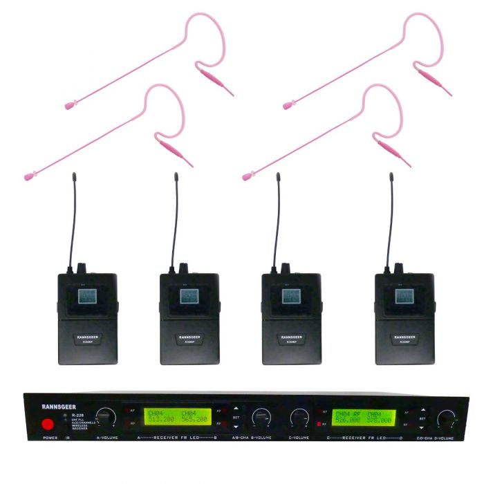 Rannsgeer UHF R288-630PK 4-Channel Pink Color Mini Headset Wireless Microphone