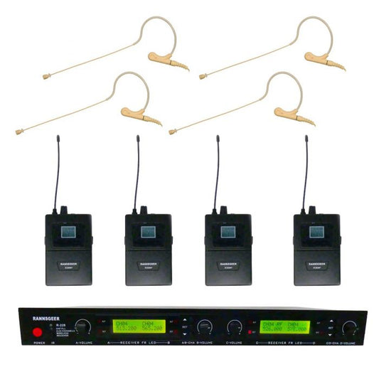 Rannsgeer UHF R288-70D 4-Channel Mini Headset Wireless Microphone