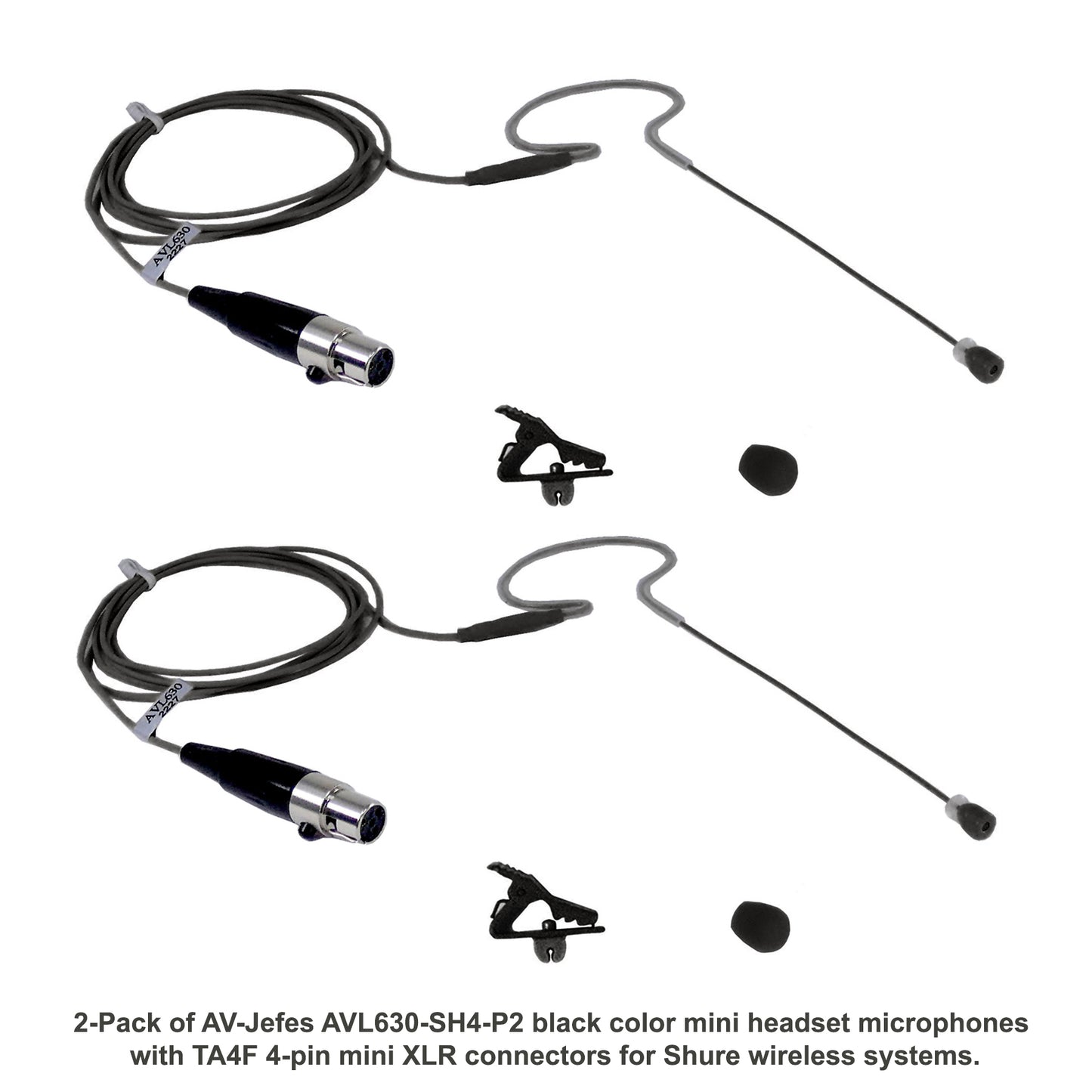 AV-Jefes AVL630-SH4-P2 (2-Pack) Mini Headset Microphones for Shure Wireless - TA4F 4-Pin Mini XLR