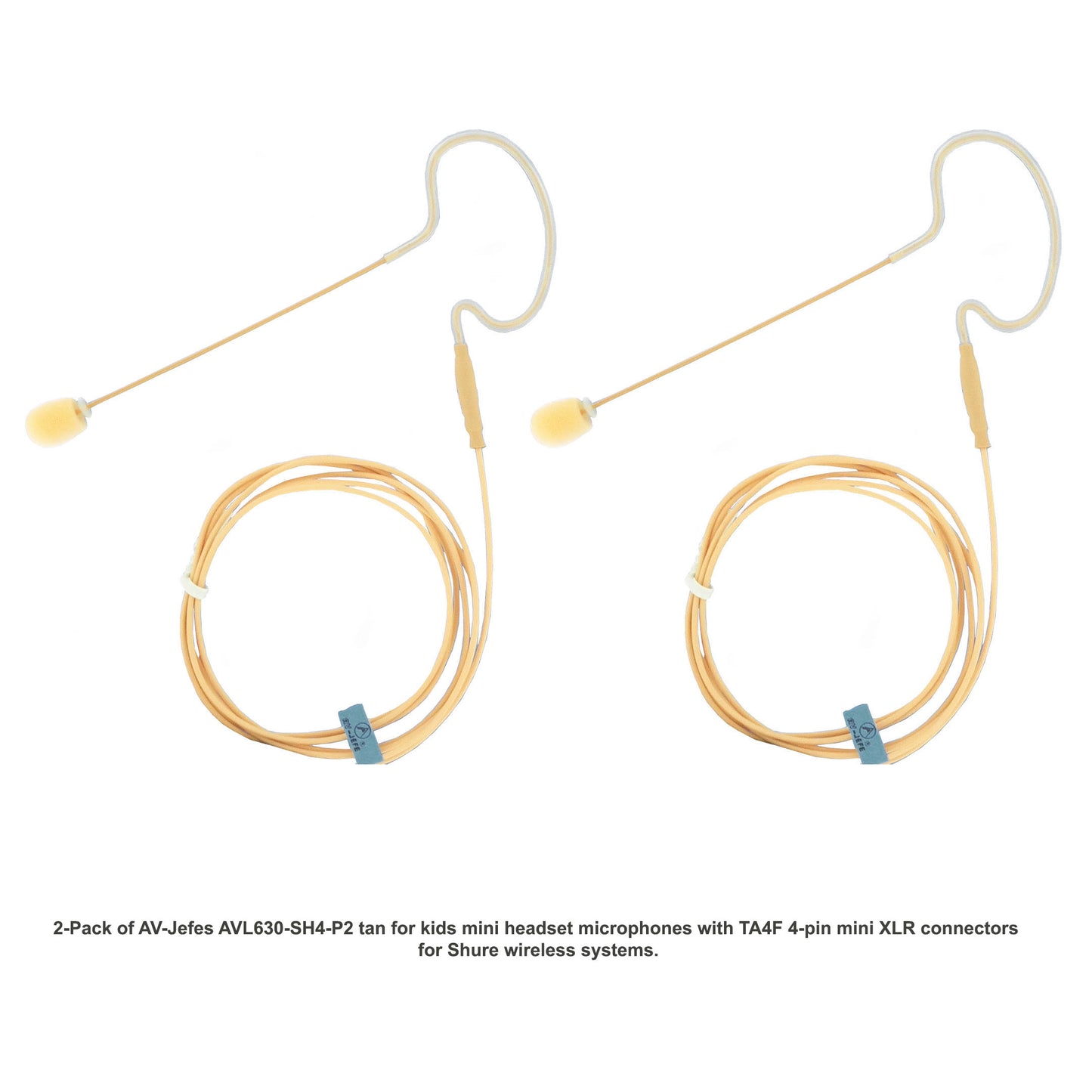 AV-Jefes AVL630-SH4-P2 (2-Pack) Mini Headset Microphones for Shure Wireless - TA4F 4-Pin Mini XLR