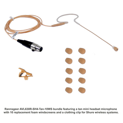 Rannsgeer AVL630R-SH4-10WS Tan Headset Mic for Shure Wireless (TA4F) - Includes 10 Windscreens & Clip