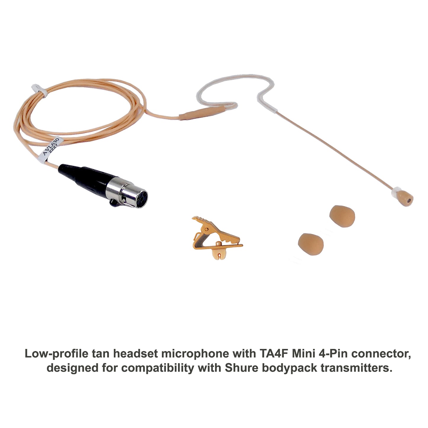 Rannsgeer AVL630R-SH4 Tan Headset Mic for Shure Wireless (TA4F) - Includes 10 Windscreens & Clip