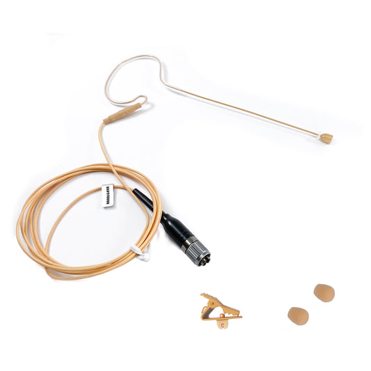 Rannsgeer Mini Headset Rannsgeer Microphone cH-Style Earhook Headset Mic for Audio Technica Bodypack Transmitter (Tan)