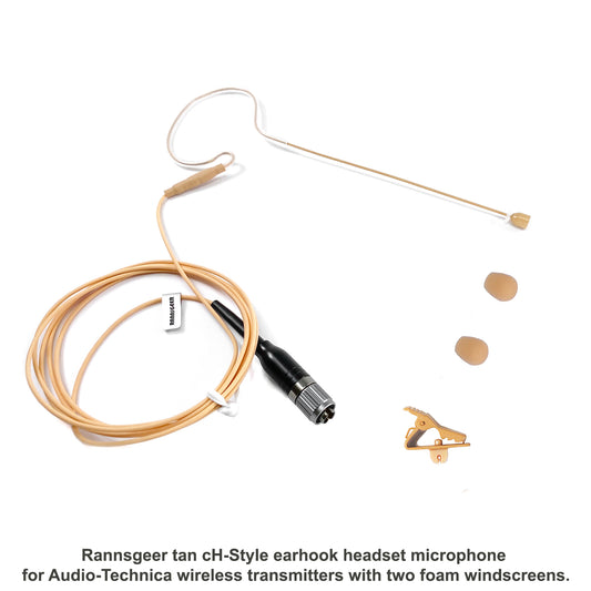 Rannsgeer cH-Style Earhook Headset Microphone for Audio-Technica Bodypack Transmitters - Tan