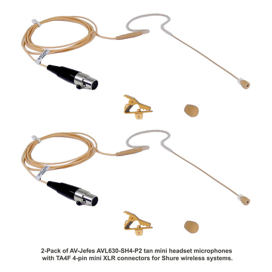 AV-Jefes AVL630-SH4-P2 (2-Pack) Mini Headset Microphones for Shure Wireless - TA4F 4-Pin Mini XLR