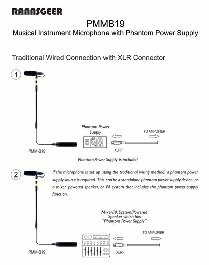 Rannsgeer PMMB19 Cello Microphone Kit with Rechargeable 48V Phantom Power Supply