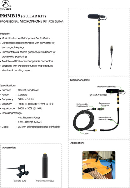 AV-JEFES PMM19B-TA3-GT Guitar Clip-On Musical Instrument Microphone for AKG Wireless Microphone and Phantom Power Input