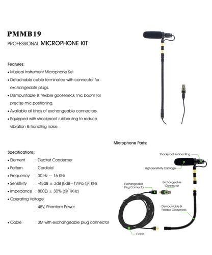 AV-JEFES PMM19B-35LS-VL Violin Clip-On Musical Instrument Microphone for Sennheiser Wireless Microphone and Phantom Power Input