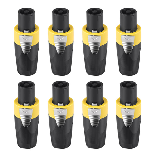 Rannsgeer 4 Pole Speakon Connector with Twist Lock (Yellow- 8 Pack)