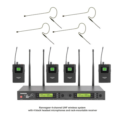 Rannsgeer R288 4-Channel UHF Wireless Microphone System w/Black Mini Headset