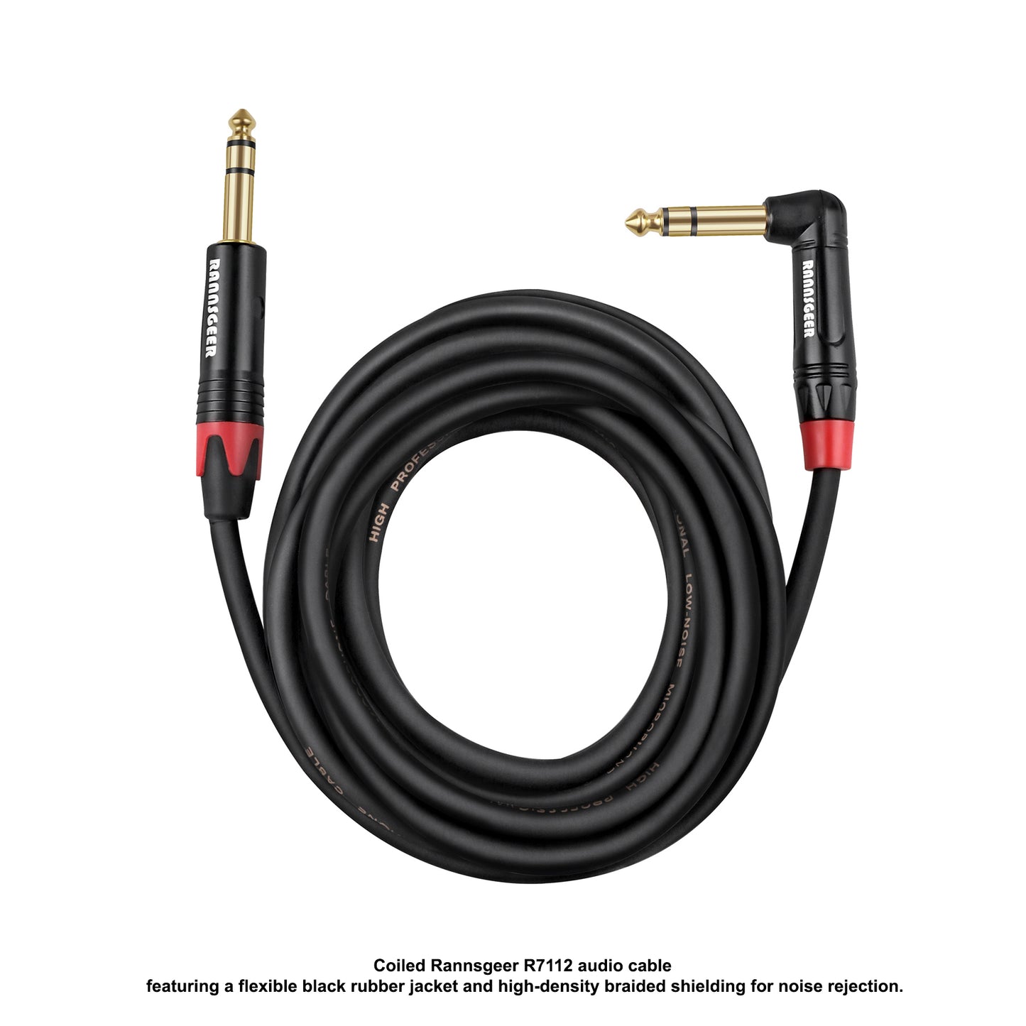 Rannsgeer 1/4" TRS to Right Angle TRS Patch Cable - Gold-Plated Balanced Audio Cord (R710X)
