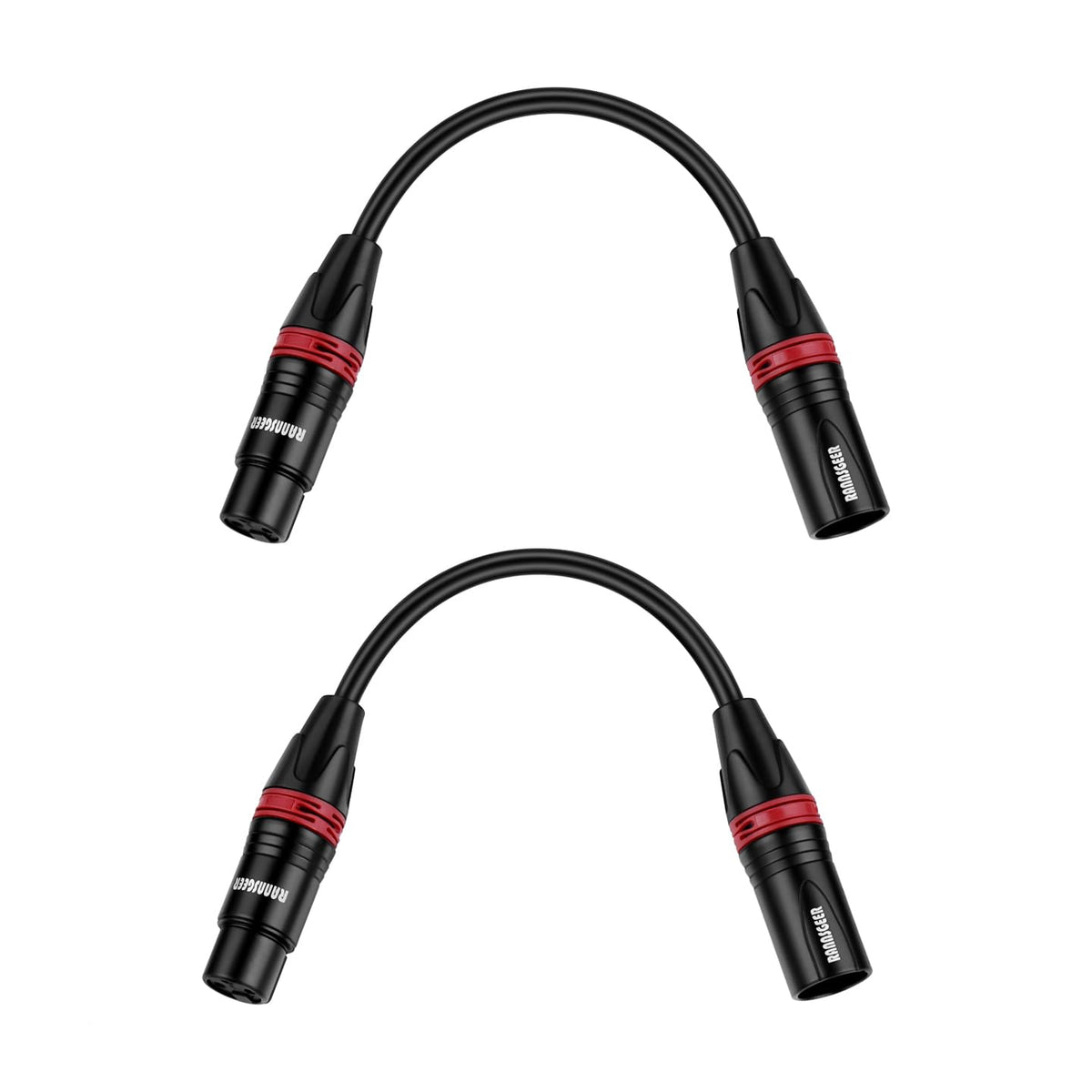 Rannsgeer R7200 6-inch XLR male to female patch cable 2-pack, gold-plated