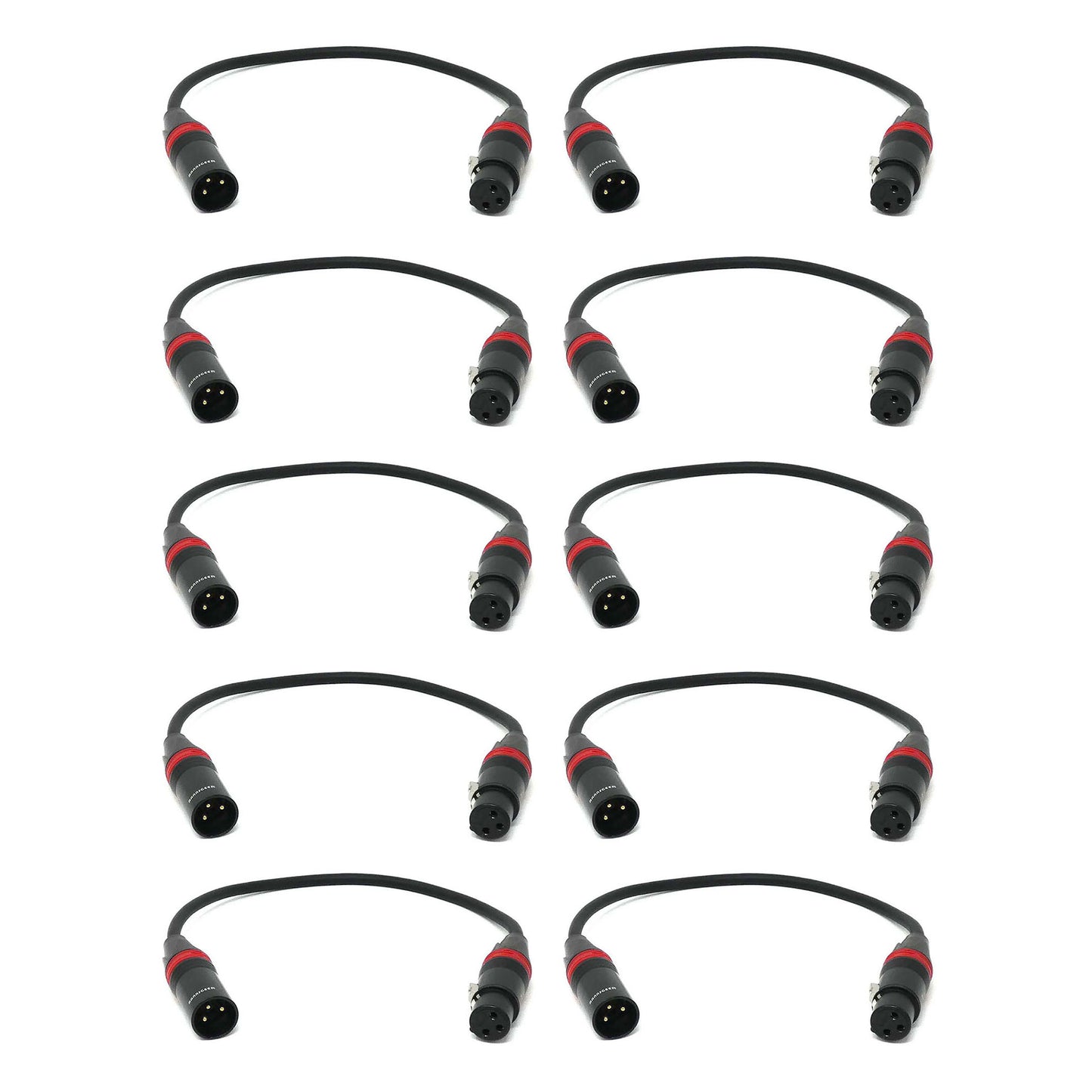 Rannsgeer R7201P10 XLR Male to XLR Female 10 Pack 1 Feet Microphone Cable