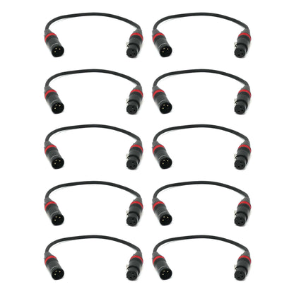 Rannsgeer 1ft XLR Male to Female Microphone Patch Cable, 3-Pin Balanced Audio Cord - 10 Pack