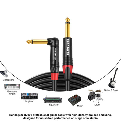 Rannsgeer 1/4" TS Right Angle to Straight Instrument Cable - Gold-Plated (R790X)
