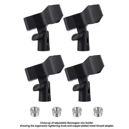 Rannsgeer Adjustable Universal Microphone Clip (4-Pack) with 5/8" to 3/8" Screw Adapters RC60