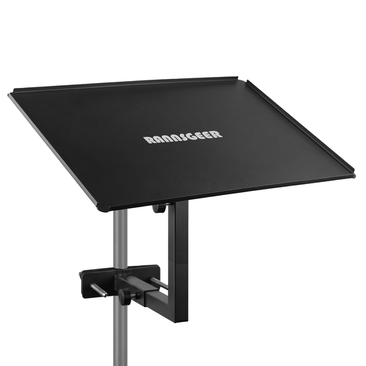 Rannsgeer RHT605 Upgraded Laptop Tray Mount with Extended L-Beam (11" x 15.6") - Adjustable 360 Swivel Tilt Clamp for Treadmill and Speaker Stand