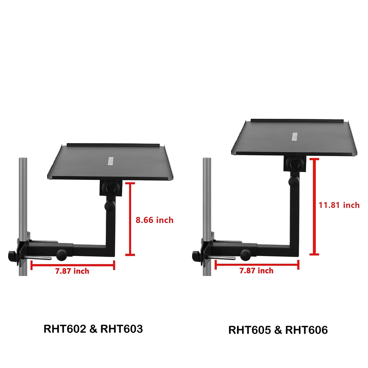 Rannsgeer RHT605 Upgraded Laptop Tray Mount with Extended L-Beam (11" x 15.6") - Adjustable 360 Swivel Tilt Clamp for Treadmill and Speaker Stand