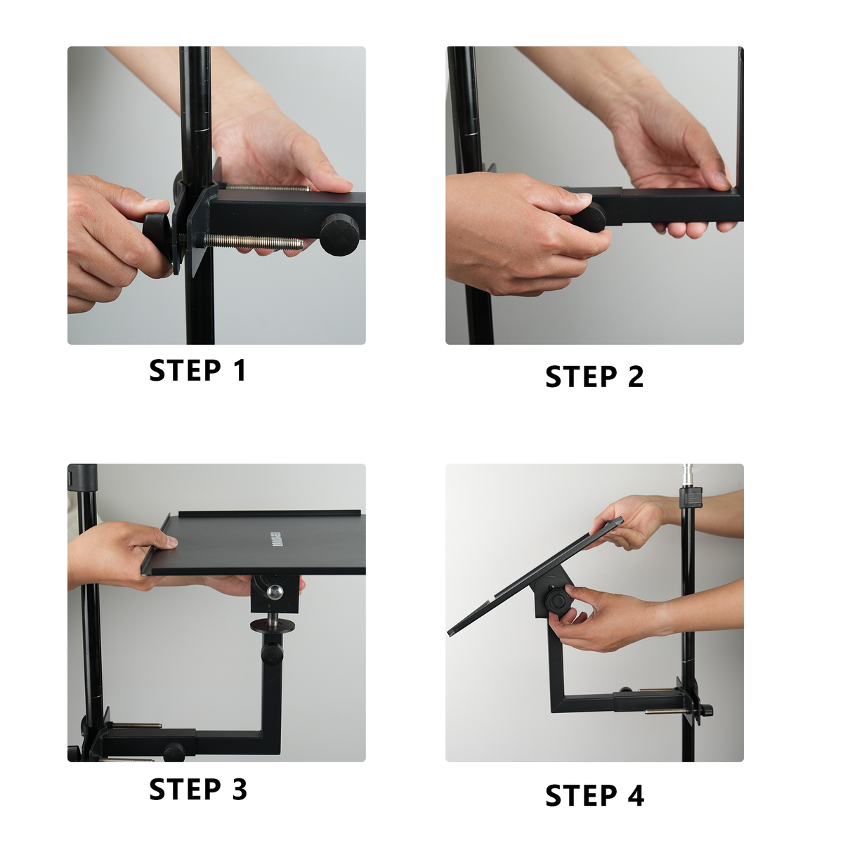Rannsgeer RHT606 Extended 9.8" x 13" Laptop Tray Mount with 3-Inch Expanded L-Beam, 360° Swivel Projector & Tablet Holder Clamp for Treadmill, DJ Stand