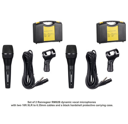 Rannsgeer RM82B-P2 Dynamic Vocal Microphone 2-Pack - Wired Handheld Karaoke Mic with 16ft Cable & Carrying Case