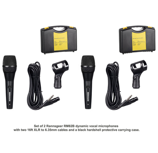 Rannsgeer RM82B-P2 Dynamic Vocal Microphone 2-Pack - Wired Handheld Karaoke Mic with 16ft Cable & Carrying Case