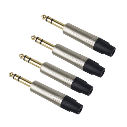 Rannsgeer 1/4" TRS Connectors (4 Pack) - 6.35mm Solder-Type Audio Jacks for DIY Cable Repair