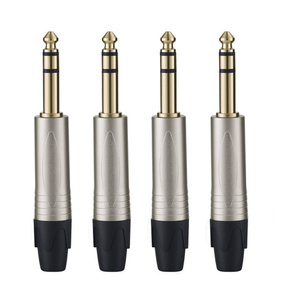 Rannsgeer 1/4" TRS Connectors (4 Pack) - 6.35mm Solder-Type Audio Jacks for DIY Cable Repair