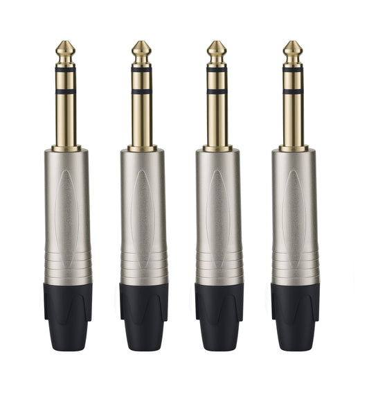 Rannsgeer 1/4" TRS Connectors (4 Pack) - 6.35mm Solder-Type Audio Jacks for DIY Cable Repair