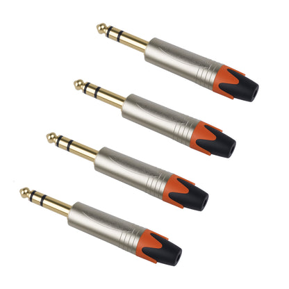 Rannsgeer 1/4" TRS Connectors (4 Pack) - 6.35mm Solder-Type Audio Jacks for DIY Cable Repair