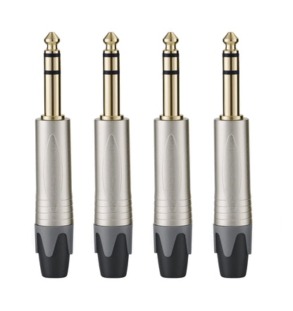 Rannsgeer 1/4" TRS Connectors (4 Pack) - 6.35mm Solder-Type Audio Jacks for DIY Cable Repair