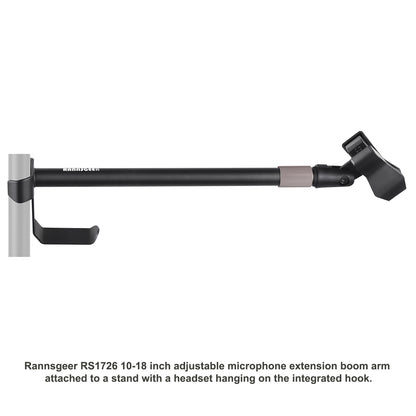 Rannsgeer 10"-18" Adjustable Microphone Extension Boom Arm with Integrated Headset Hanger (RS1726)