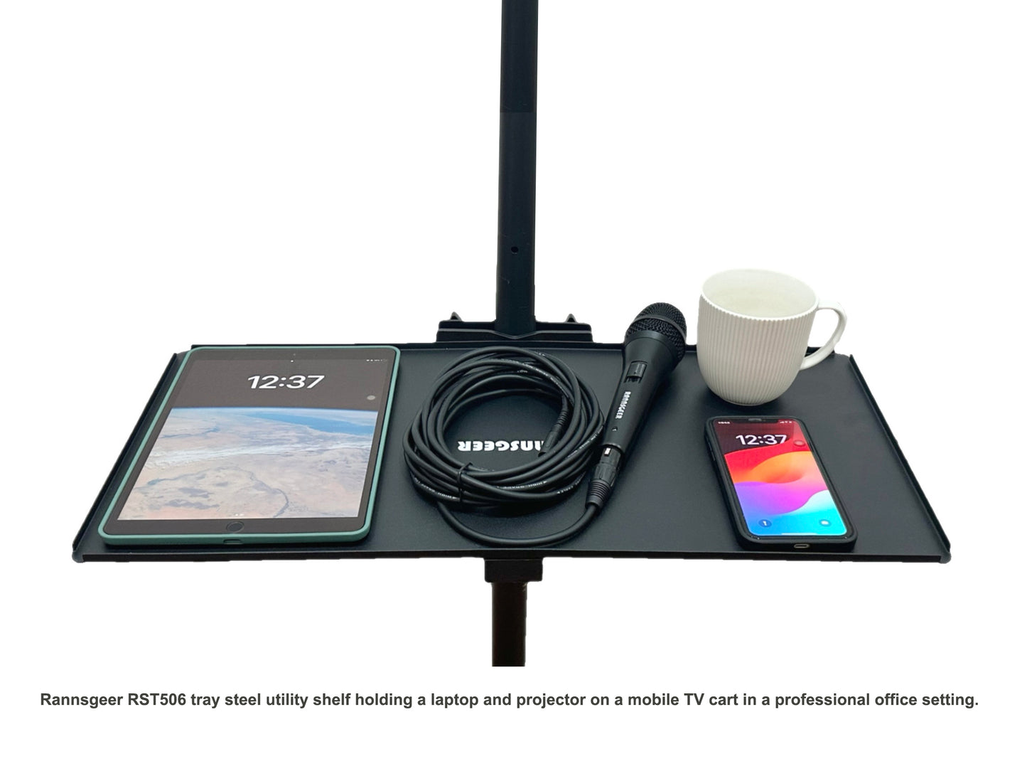 Rannsgeer Heavy Duty Steel Tray - Universal Mount for TV Stands, Carts & Speaker Stands