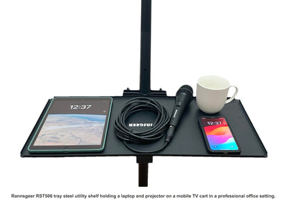 Rannsgeer Heavy Duty Steel Tray - Universal Mount for TV Stands, Carts & Speaker Stands