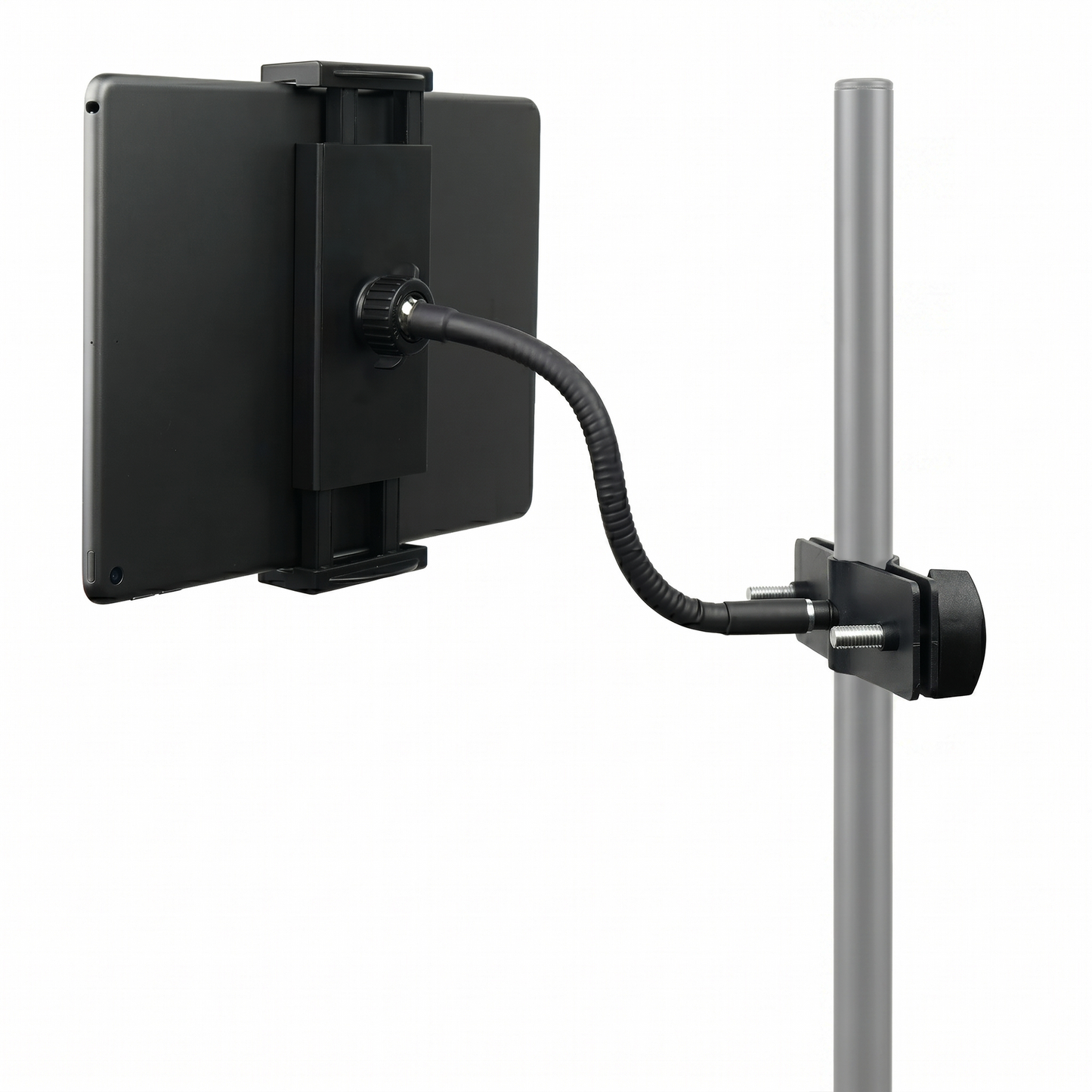 Rannsgeer Tablet & Phone Holder for Microphone Stand - 8" Flexible Gooseneck Mic Stand Mount, Fits 4.7-12.9" iPads, Samsung Tab & iPhone