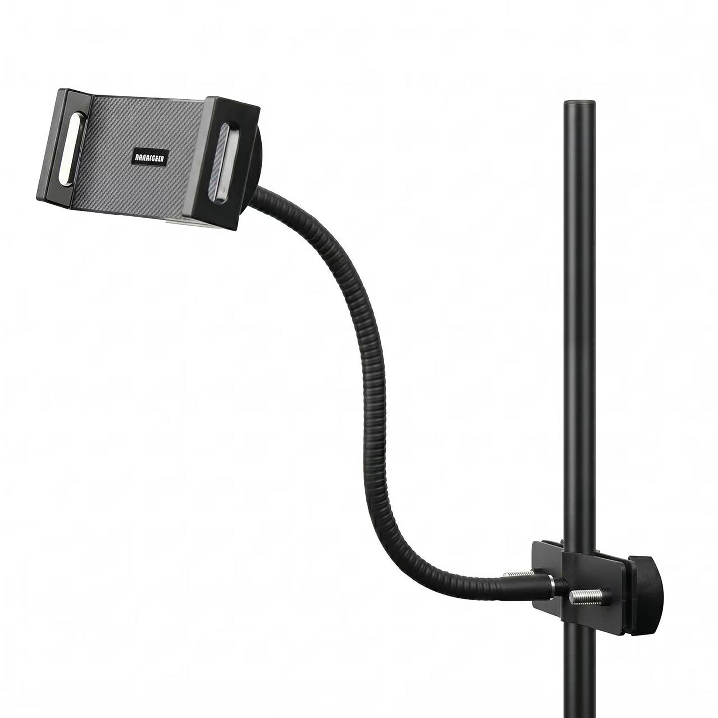 Rannsgeer Tablet & Phone Holder for Microphone Stand - 8" Flexible Gooseneck Mic Stand Mount, Fits 4.7-12.9" iPads, Samsung Tab & iPhone