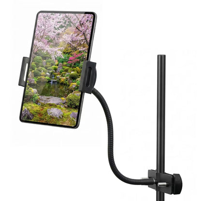 Rannsgeer 14" Flexible Gooseneck Tablet Holder for Microphone Stand & Treadmill - Metal Mount for iPad Pro 13, iPad Air, Samsung Tab & iPhone