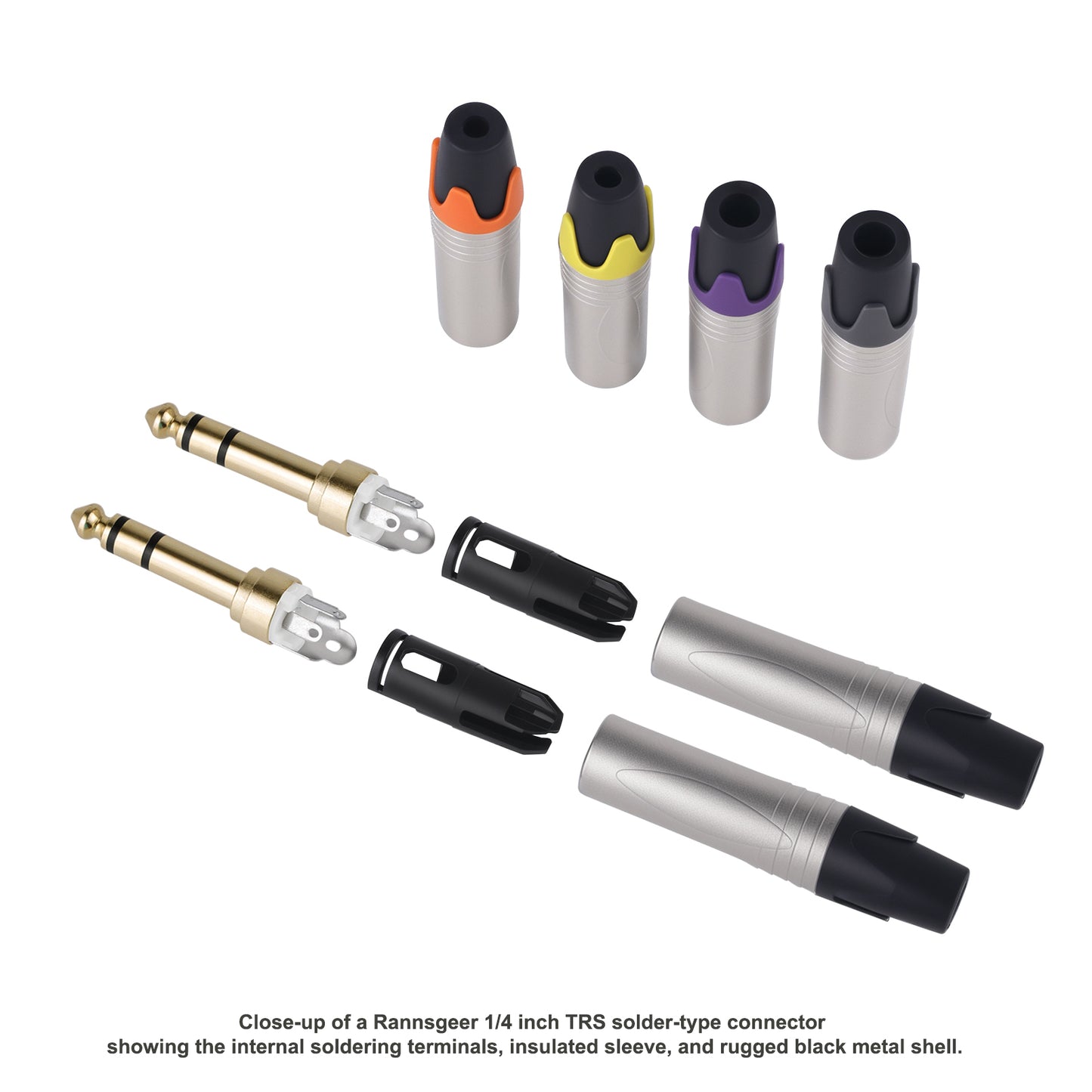 Rannsgeer 20-Pack 1/4" (6.35mm) TRS Stereo Audio Connectors, DIY Solder-Type Male Plug for Custom Patch Cables & Repair - Black