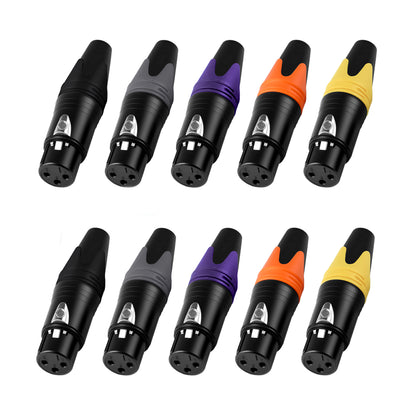 Rannsgeer 10-Pack Female XLR Connectors - 3-Pin Audio Jack for DIY Microphone Cables - 5 Assorted Colors