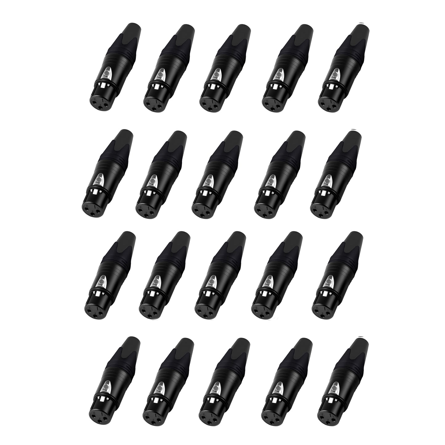 Rannsgeer 20-Pack 3-Pin XLR Female Connectors - DIY Solder Type Audio Jack (Black)