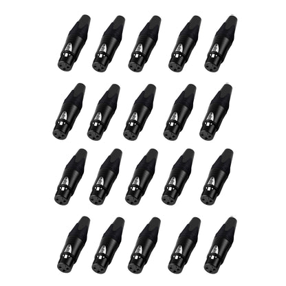 Rannsgeer 20-Pack 3-Pin XLR Female Connectors - DIY Solder Type Audio Jack (Black)