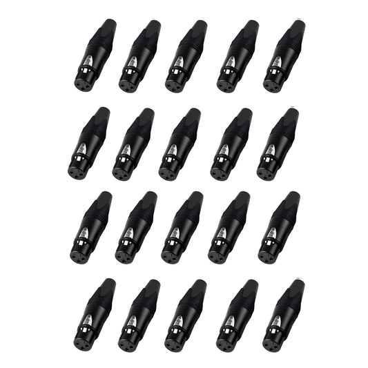 Rannsgeer 20-Pack 3-Pin XLR Female Connectors - DIY Solder Type Audio Jack (Black)