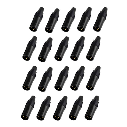 Rannsgeer 20-Pack 3-Pin XLR Male Connectors - DIY Solder Type Audio Plug (Black)