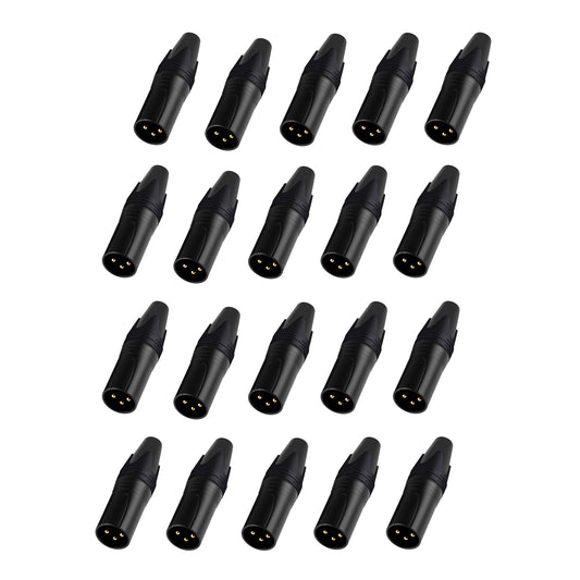 Rannsgeer 20-Pack 3-Pin XLR Male Connectors - DIY Solder Type Audio Plug (Black)